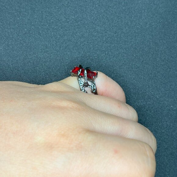 Red Cz black open back ring - Picture 5 of 5